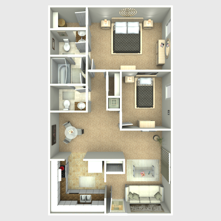 2 Bed 2 Bath Floor Plan 3